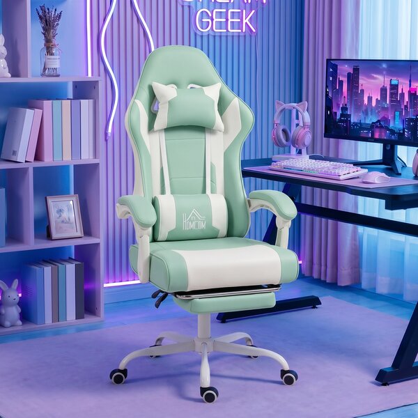 HOMCOM Sedia Gaming con Massaggio Lombare a Vibrazione, Reclinabile 155°, Altezza Regolabile, Poggiatesta e Poggiapiedi Retrattile, Azzurro | Aosom Italy