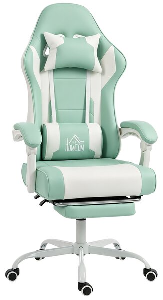 HOMCOM Sedia Gaming con Massaggio Lombare a Vibrazione, Reclinabile 155°, Altezza Regolabile, Poggiatesta e Poggiapiedi Retrattile, Azzurro | Aosom Italy
