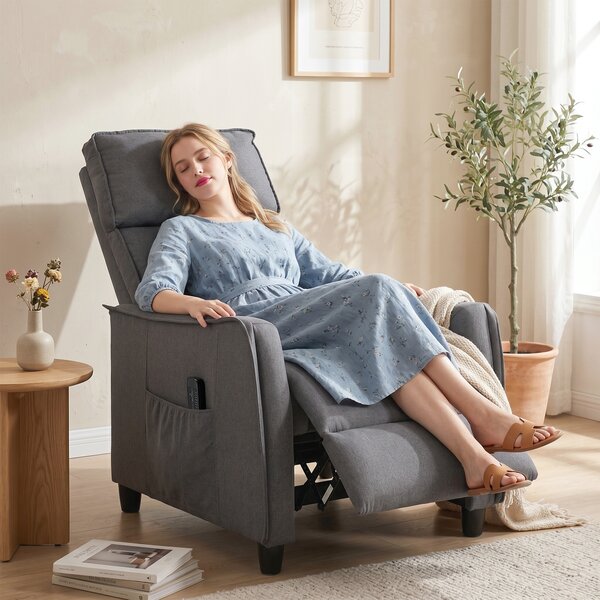 HOMCOM Poltrona Relax Reclinabile con Vibrazione Massaggiante, Imbottitura a Molle e Poggiapiedi, Effetto Lino, Grigio | Aosom Italy