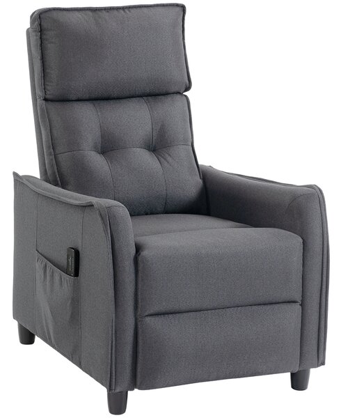 HOMCOM Poltrona Relax Reclinabile con Vibrazione Massaggiante, Imbottitura a Molle e Poggiapiedi, Effetto Lino, Grigio | Aosom Italy