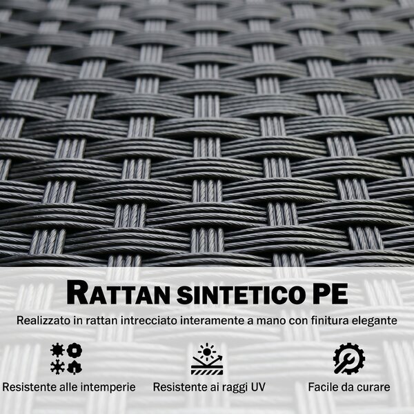 Outsunny Divano da Giardino a 2 Posti con Cuscino e Braccioli in Rattan PE e Acciaio, 100x54x80cm, Nero