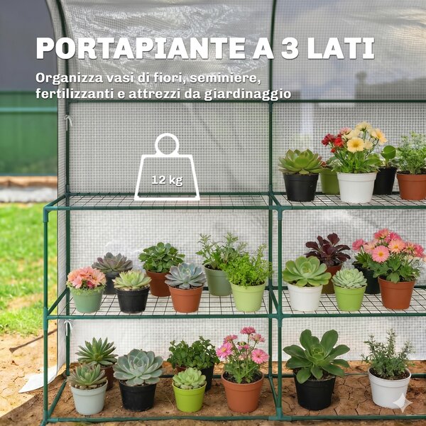 Outsunny Serra da Giardino con Scaffali a 2 Livelli e Porta Avvolgibile, in Acciaio e PE, 123x187x189 cm, Bianco | Aosom Italy