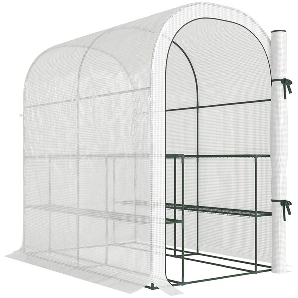 Outsunny Serra da Giardino con Scaffali a 2 Livelli e Porta Avvolgibile, in Acciaio e PE, 123x187x189 cm, Bianco | Aosom Italy