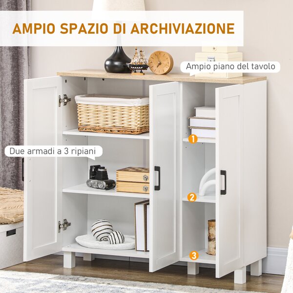 HOMCOM Credenza Cucina in Legno a 3 Ante, Ripiani Regolabili, Stile Minimalista Nordico, 90x30x90cm, Bianco | Aosom Italy