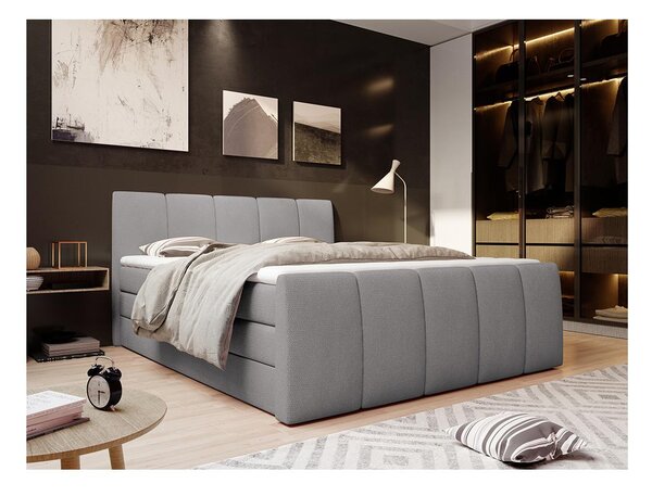 Set boxspring completo testata + base del letto con contenitore + materasso  + topper VERONE - grigio chiaro - 160 x 200 cm
