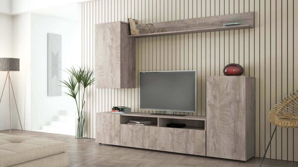 Parete Attrezzata Soggiorno Bridge 207x34x170 h cm in Truciolare bilaminato Rovere grigio