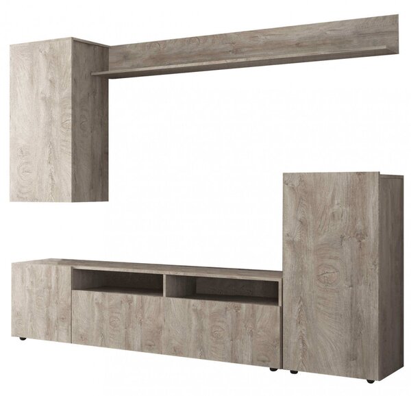 Parete Attrezzata Soggiorno Bridge 207x34x170 h cm in Truciolare bilaminato Rovere grigio