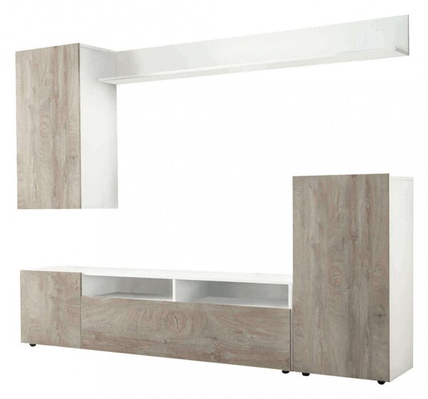 Parete Attrezzata Soggiorno Bridge 207x34x170 h cm in Truciolare bilaminato Rovere grigio