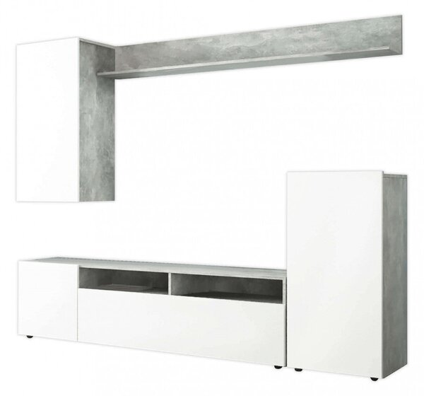 Parete Attrezzata Soggiorno Bridge 207x34x170 h cm in Truciolare bilaminato Bianco