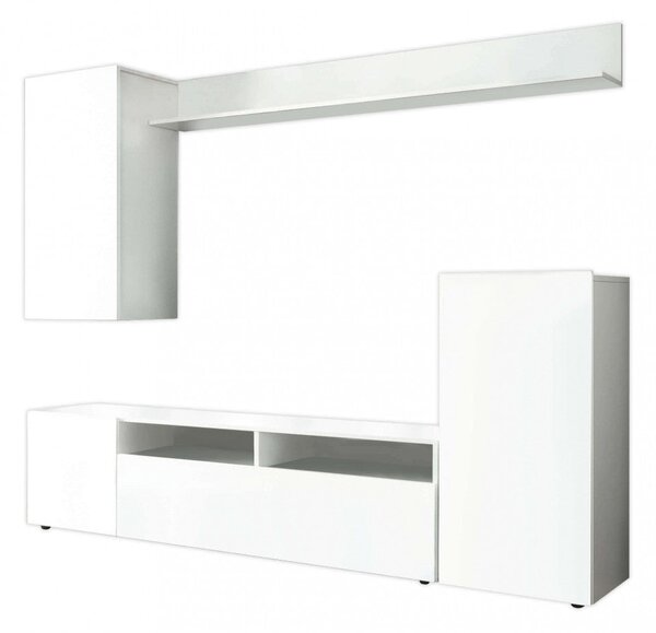 Parete Attrezzata Soggiorno Bridge 207x34x170 h cm in Truciolare bilaminato Bianco