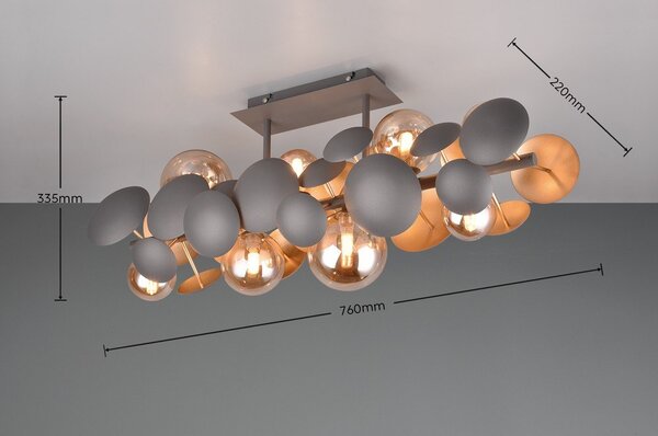 Lampada da soffitto con paralume in vetro grigio-oro 76x22 cm Bubble - Trio Select