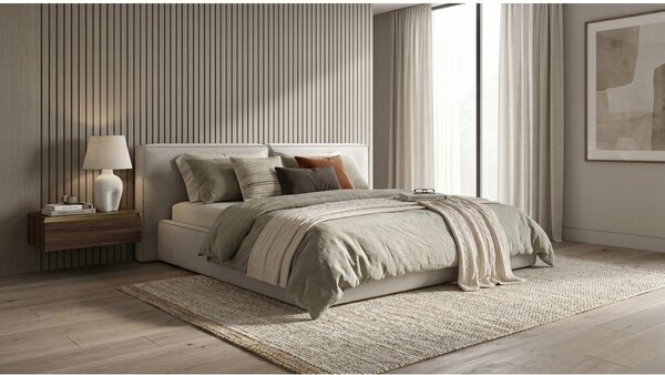 Letto matrimoniale imbottito grigio chiaro con contenitore e rete inclusi 180x200 cm Arendal - Cosmopolitan Design