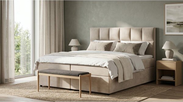 Letto matrimoniale imbottito bianco crema con spazio contenitivo 180x200 cm Flip - Ropez
