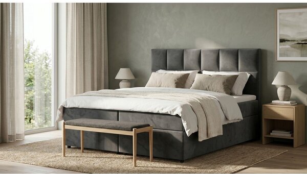 Letto matrimoniale imbottito grigio con spazio contenitivo 180x200 cm Flip - Ropez