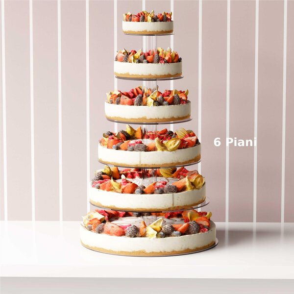 Alzata Per Torte 6 Piani plexiglas da 5 mm di spessore MODULABILE Dimensioni dischi 20-26-32-40-45-50 cm distanza fr� i dischi h 16,5 cm