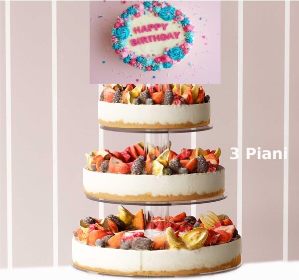 Alzata Per Torte 3 Piani plexiglas da 5 mm di spessore, MODULABILE Dimensioni dischi Cm 20-26-34-distanza fr� i dischi h 16,5 cm