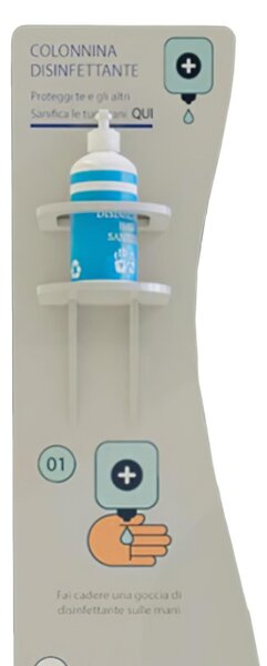 Colonnina Piantana, porta igienizzante con linee guida per gel mani -39x36xh140 cm in forex e plexiglass bianco per farmacie , per tabacchi ed attivit� commerciali c