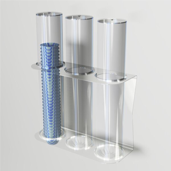 Porta coppette per gelato da parete 3 file 38,2xh50 cm - � 9,4 cm con valvola ferma coppette in silicone colore trasparente