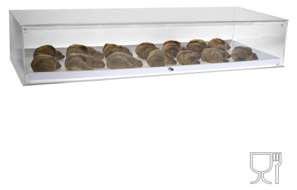 Vetrina da banco in plexiglass trasparente. Vetrinetta in plexiglass trasparente con sportellino di chiusura 95x35xh18 cm peso 6,03 kg in plexiglass 4 mm trasparente