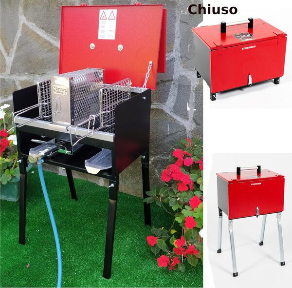 Barbecue richiudibile e Portatile a GAS per Pic Nic Braciere a gas dimensioni 45x32 cm-peso 14kg NON Fa Fumo Lamiera Verniciata A forno rosso