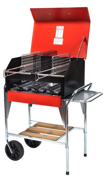 Barbecue Portatile per 6-8 persone due griglie inox 25x35 cm WEEKEND dimensioni 47xh62 cm-peso 33 kg Lamiera Verniciata A forno rosso