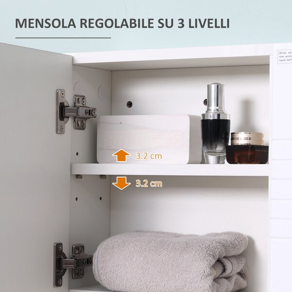 Kleankin Armadietto Specchiera Bagno, Mobiletto Bagno Pensile con Fissaggio a Muro, 54x15x55cm, Bianco|Aosom