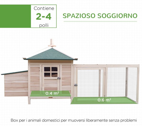 PawHut Pollaio da Giardino in Legno Casette per galline da Esterno con tetto impermeabile Nido e Vassoio scorrevole Legno naturale|Aosom.it