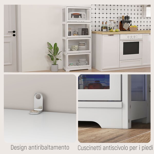 HOMCOM Vetrina per Collezione a 4 Ripiani con Ante a Battente, in Legno e Acrilico, 59x30x139 cm, Bianco | Aosom Italy