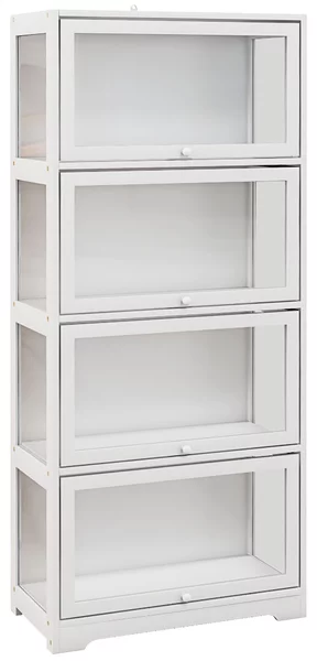 HOMCOM Vetrina per Collezione a 4 Ripiani con Ante a Battente, in Legno e Acrilico, 59x30x139 cm, Bianco | Aosom Italy