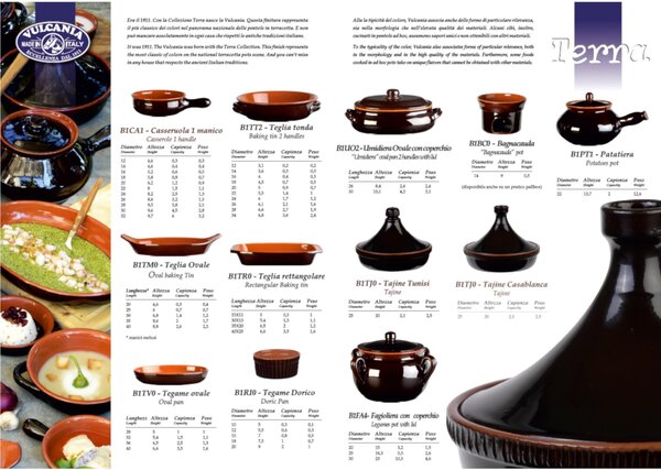 Tegame ovale, pirofila in Terracotta Smaltata 32xh5,4 cm - lt 1,5 peso 1,1 kg No Piombo no Cadmio linea Terra Colore marrone