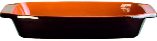 Teglia rettangolare stretta, pirofila in Terracotta Smaltata 30x13xh5,4 cm - lt 1,3 peso 1,1 kg No Piombo no Cadmio linea Terra Colore marrone