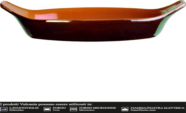 Teglia Ovale, pirofila in Terracotta Smaltata 20xh4,6 cm - lt 0,3 peso 0,4 kg No Piombo no Cadmio linea Terra Colore marrone