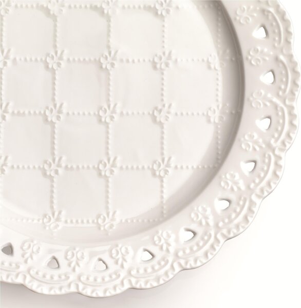 Piatto rotondo traforato in porcellana bianca traforata diametro 20,5 cm adatto per caff�, pasticcini , torrone e dolci colore bianco