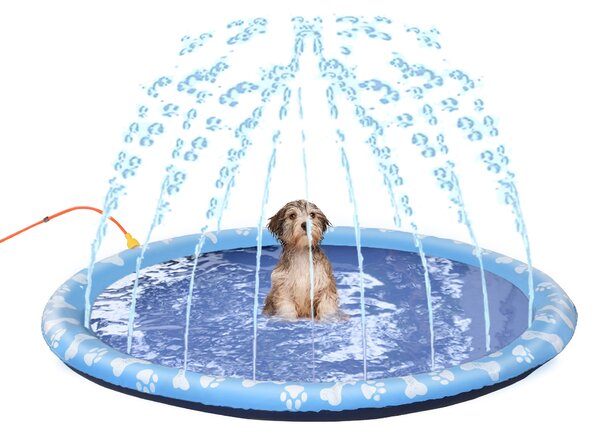 PawHut Piscina pieghevole a getti d'acqua per cane con Fondo antiscivolo, in PVC, 150 cm di diametro, blu | Aosom Italy