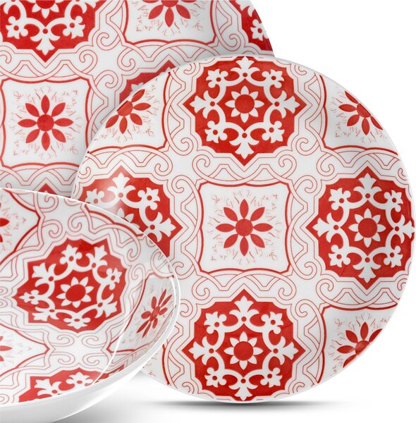 Servizio piatti 18 pezzi 6 posti tavola in porcellana con decoro Sottosmalto modello Lipari lavabile in lavastoviglie
