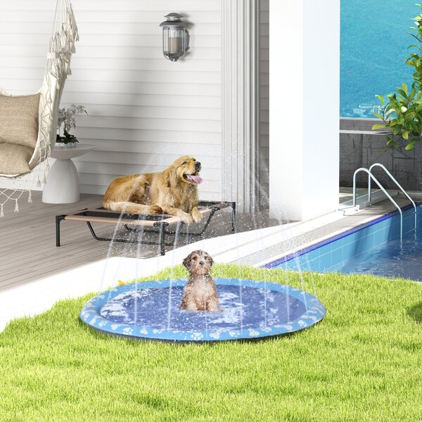 PawHut Piscina pieghevole a getti d'acqua per cane con Fondo antiscivolo, in PVC, 150 cm di diametro, blu | Aosom Italy