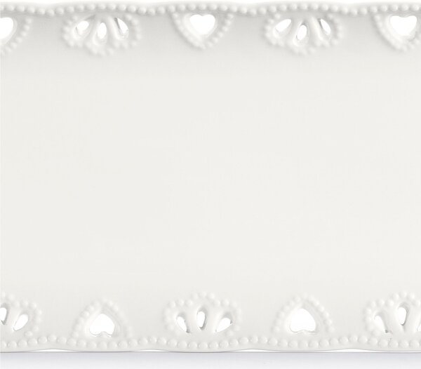 Vassoietto rettangolare traforato in porcellana bianca traforata 35x11,5 cm adatto per caff�, pasticcini , torrone e dolci colore bianco
