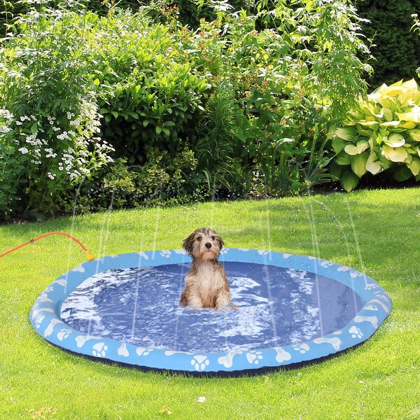 PawHut Piscina pieghevole a getti d'acqua per cane con Fondo antiscivolo, in PVC, 150 cm di diametro, blu | Aosom Italy