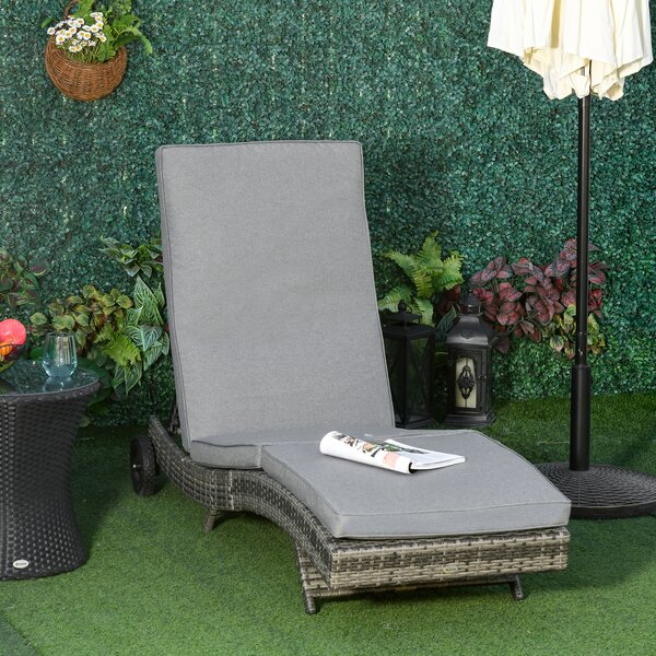 Outsunny Lettino da Giardino in Polyrattan con Cuscino Schienale Regolabile in 5 Posizioni Lettino da Giardino in Rattan Mobili da Giardino Forma a S in Metallo Grigio 207 x 70 x 70 cm