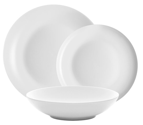 Servizio piatti 18 pezzi 6 posti tavola in porcellana con decoro Sottosmalto Collezione Mitika lavabile in lavastoviglie colore Ostuni Bianco