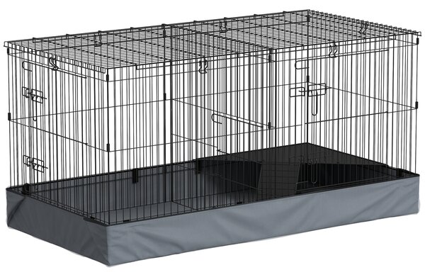 PawHut Gabbia per Animali Piccoli 2 in 1, Coperchio Rimovibile e Sezioni Separate, 121x61x61 cm, Nero