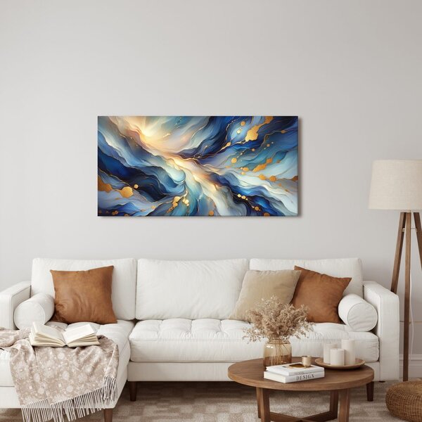 Quadro su tela – Linee dorate nella profondità blu