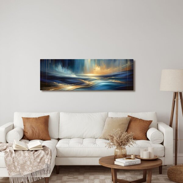 Quadro su tela – Linee dorate su superficie blu