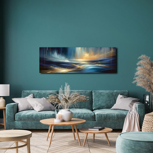 Quadro su tela – Linee dorate su superficie blu