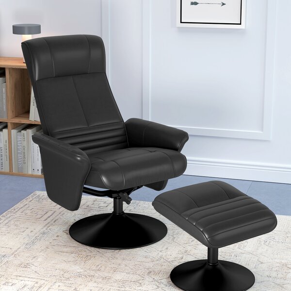 HOMCOM Poltrona Imbottita, Poltrona Accent con Poggiapiedi, girevole, ergonomico, Tessuto Microfibra, fino a 150 kg, Nero