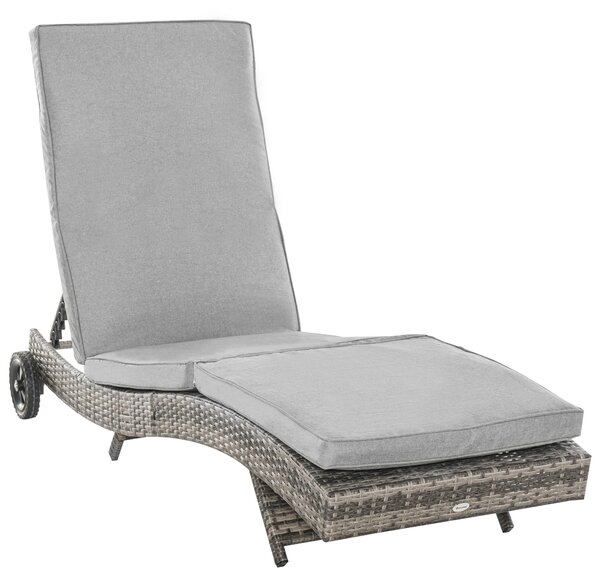 Outsunny Lettino da Giardino in Polyrattan con Cuscino Schienale Regolabile in 5 Posizioni Lettino da Giardino in Rattan Mobili da Giardino Forma a S in Metallo Grigio 207 x 70 x 70 cm