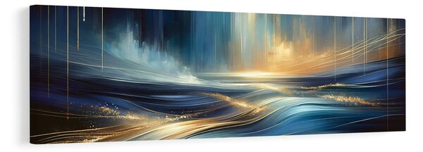 Quadro su tela – Linee dorate su superficie blu