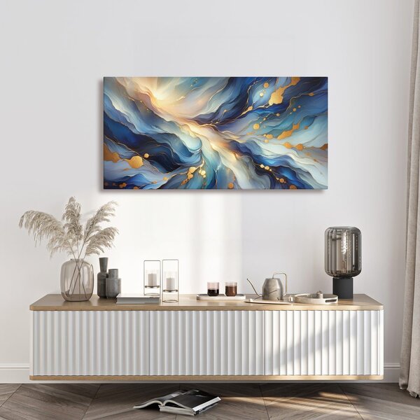 Quadro su tela – Linee dorate nella profondità blu