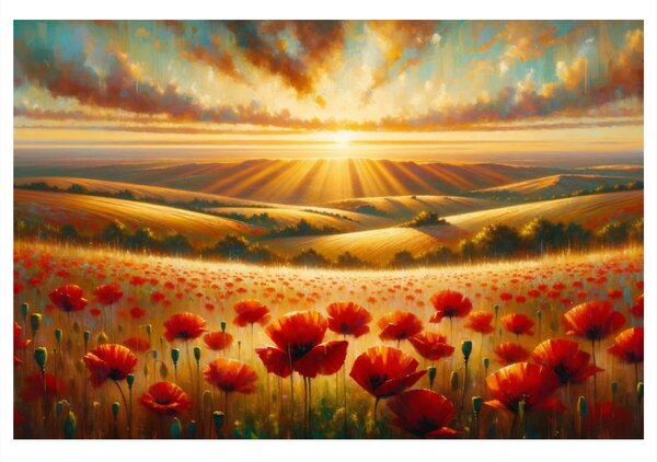 Quadro su tela – Tramonto su campo di papaveri