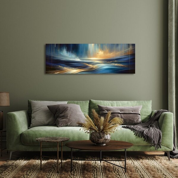 Quadro su tela – Linee dorate su superficie blu